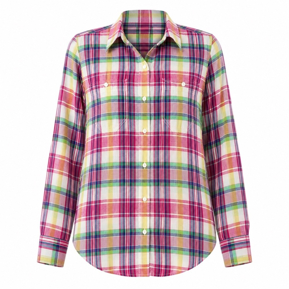 Lauren Ralph Lauren Plaid Button Down Shirt Size L Pink Green Madras Preppy